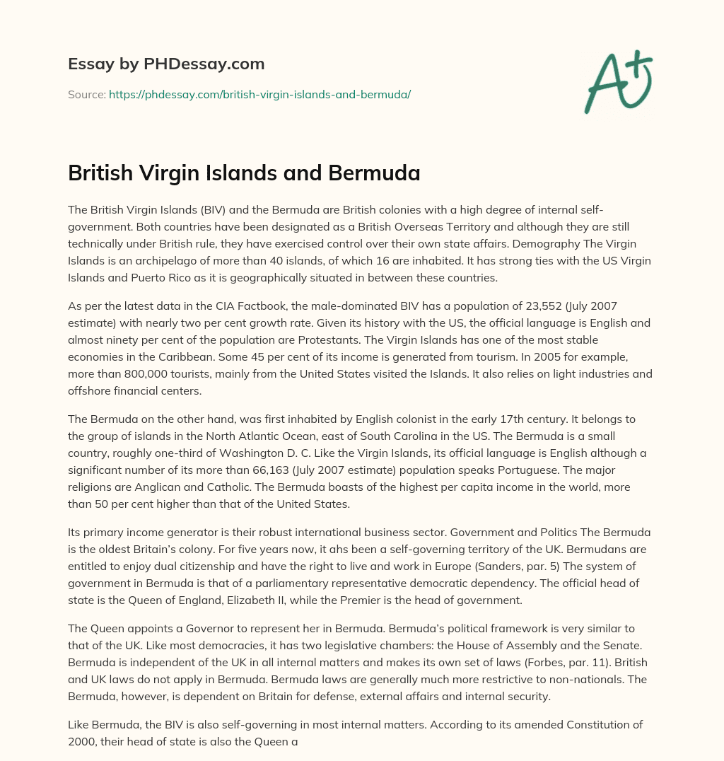British Virgin Islands and Bermuda essay