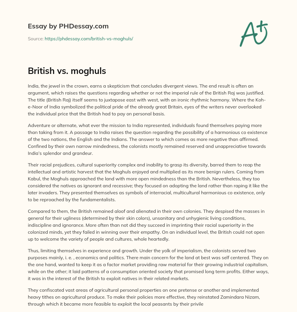 British vs. moghuls essay