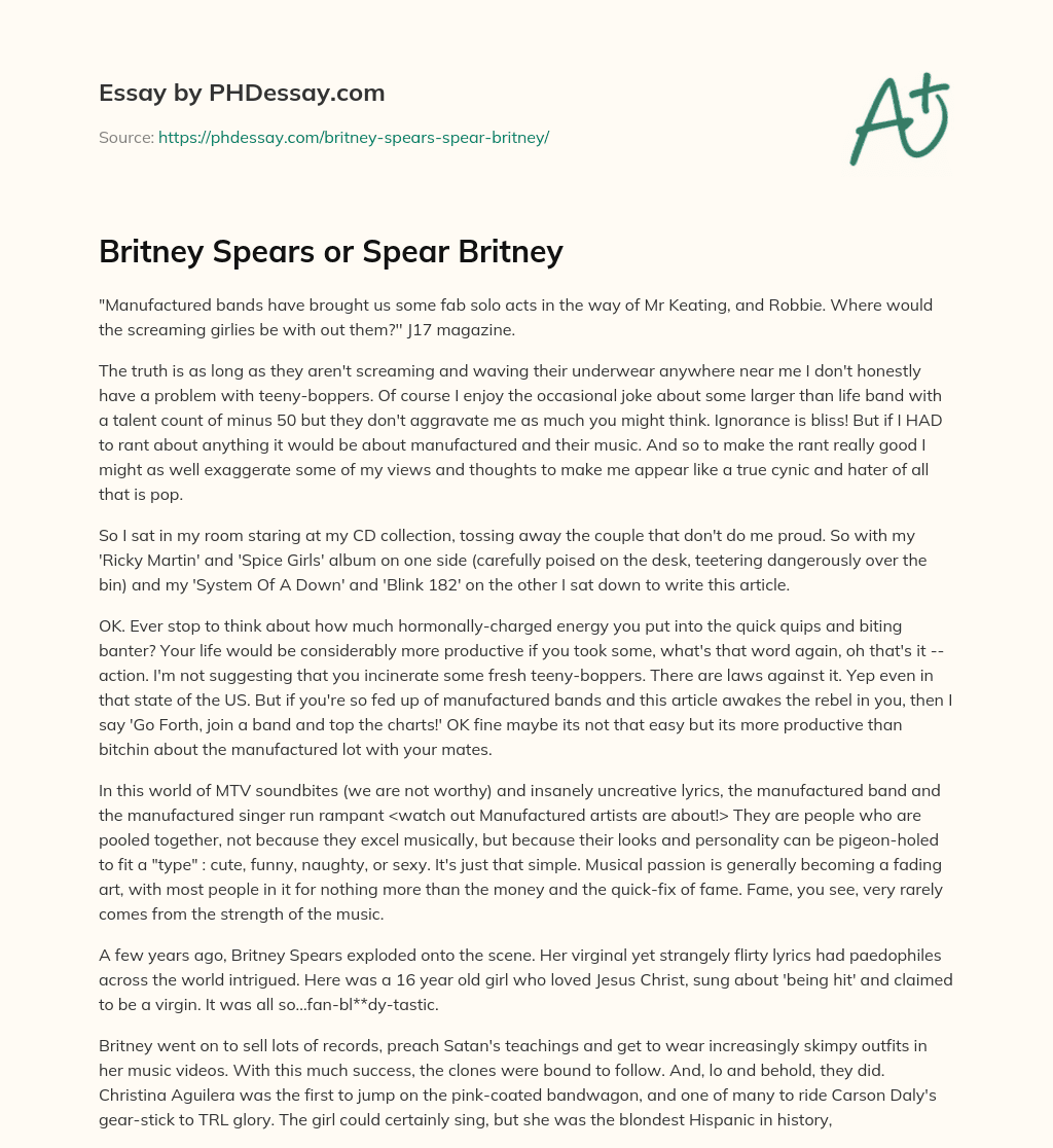 Britney Spears or Spear Britney essay