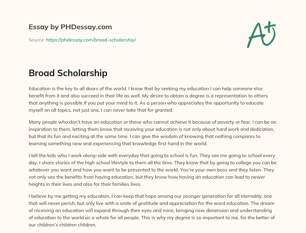 Broad Scholarship essay