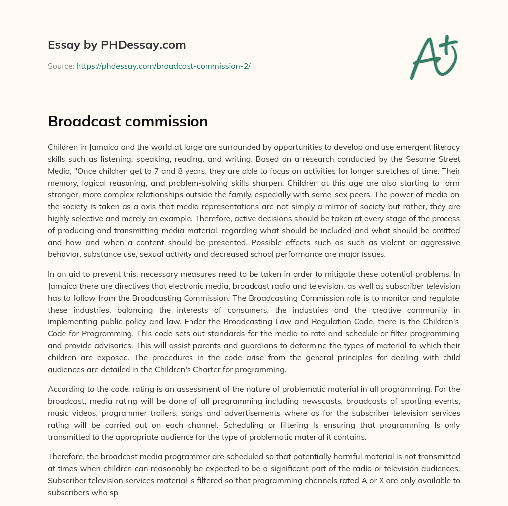 Broadcast commission essay
