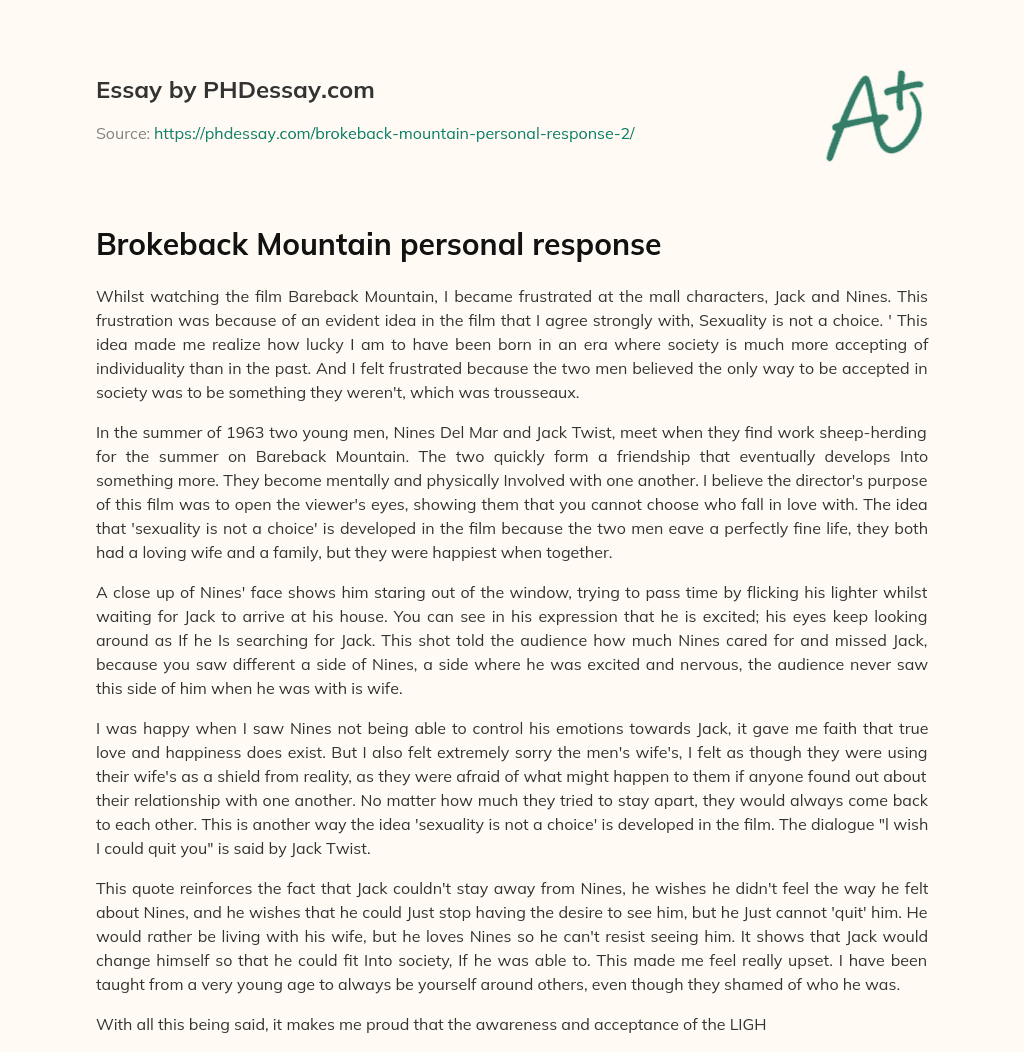 Brokeback Mountain personal response essay