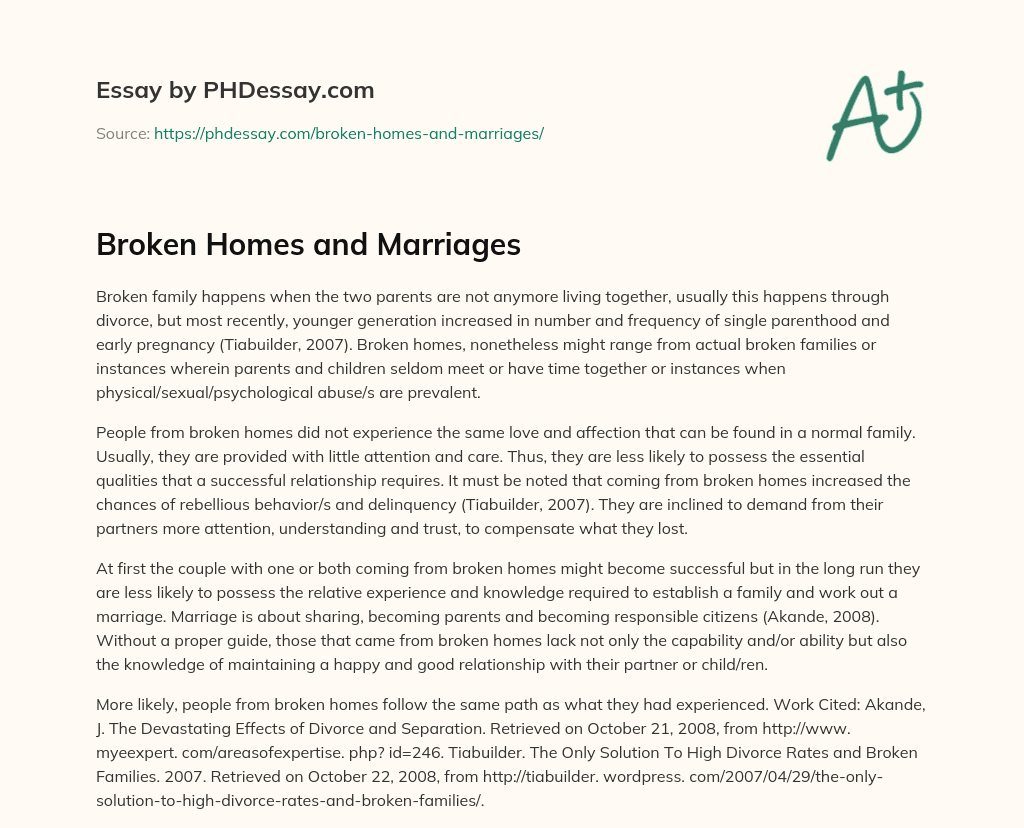 Broken Homes and Marriages essay