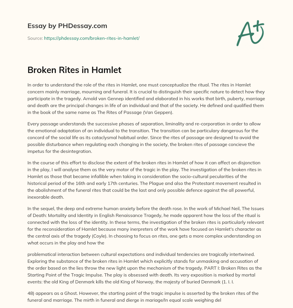 Broken Rites in Hamlet essay