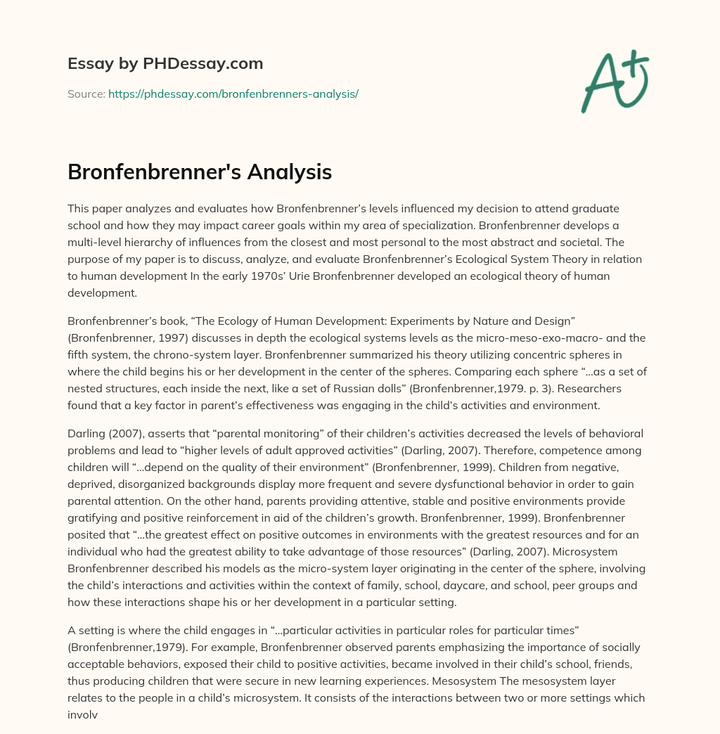 Bronfenbrenner’s Analysis essay