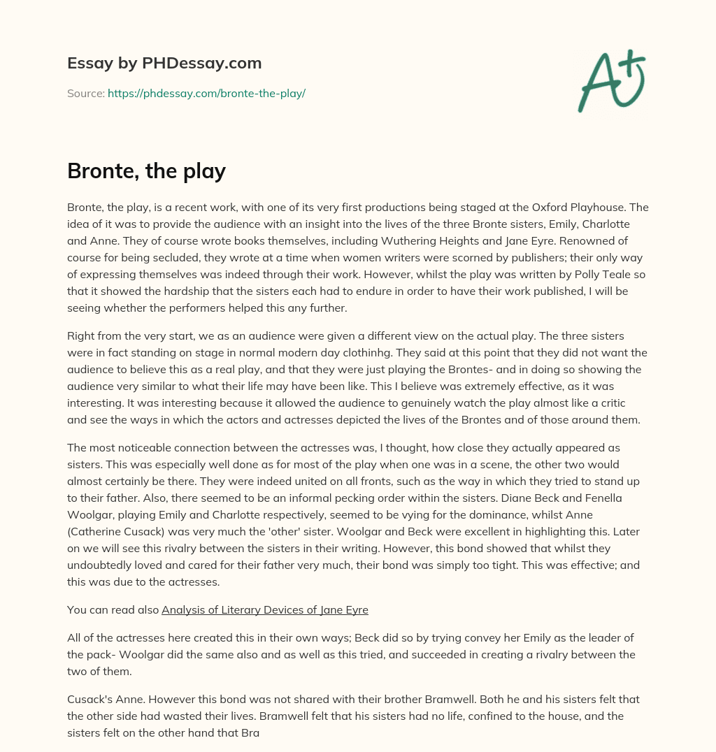 Bronte, the play essay