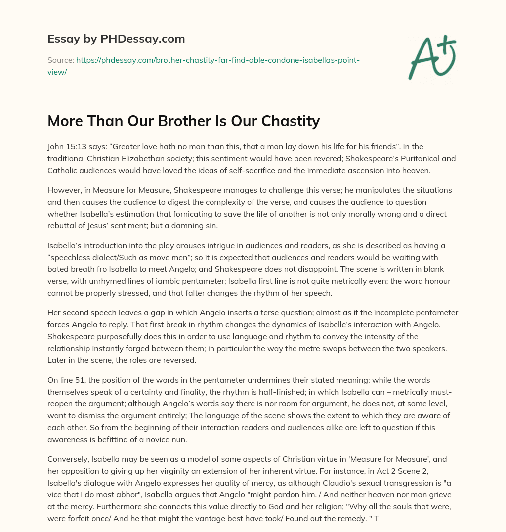 More Than Our Brother Is Our Chastity essay