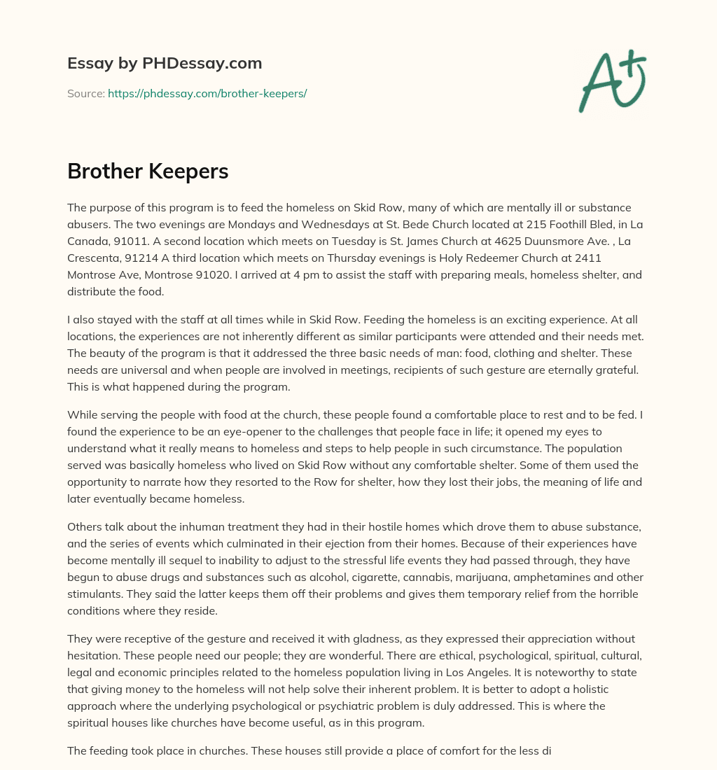 Brother Keepers essay
