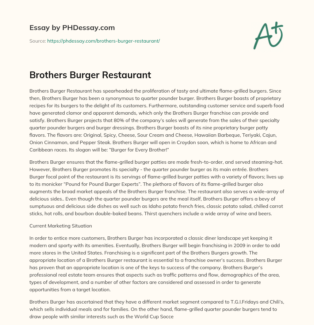 Brothers Burger Restaurant essay