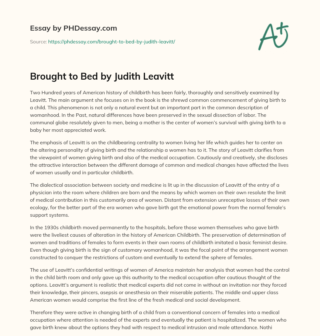 Brought to Bed  by  Judith Leavitt essay