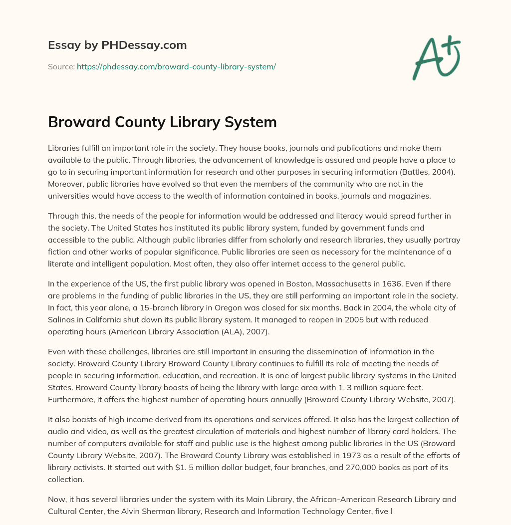 Broward County Library System essay