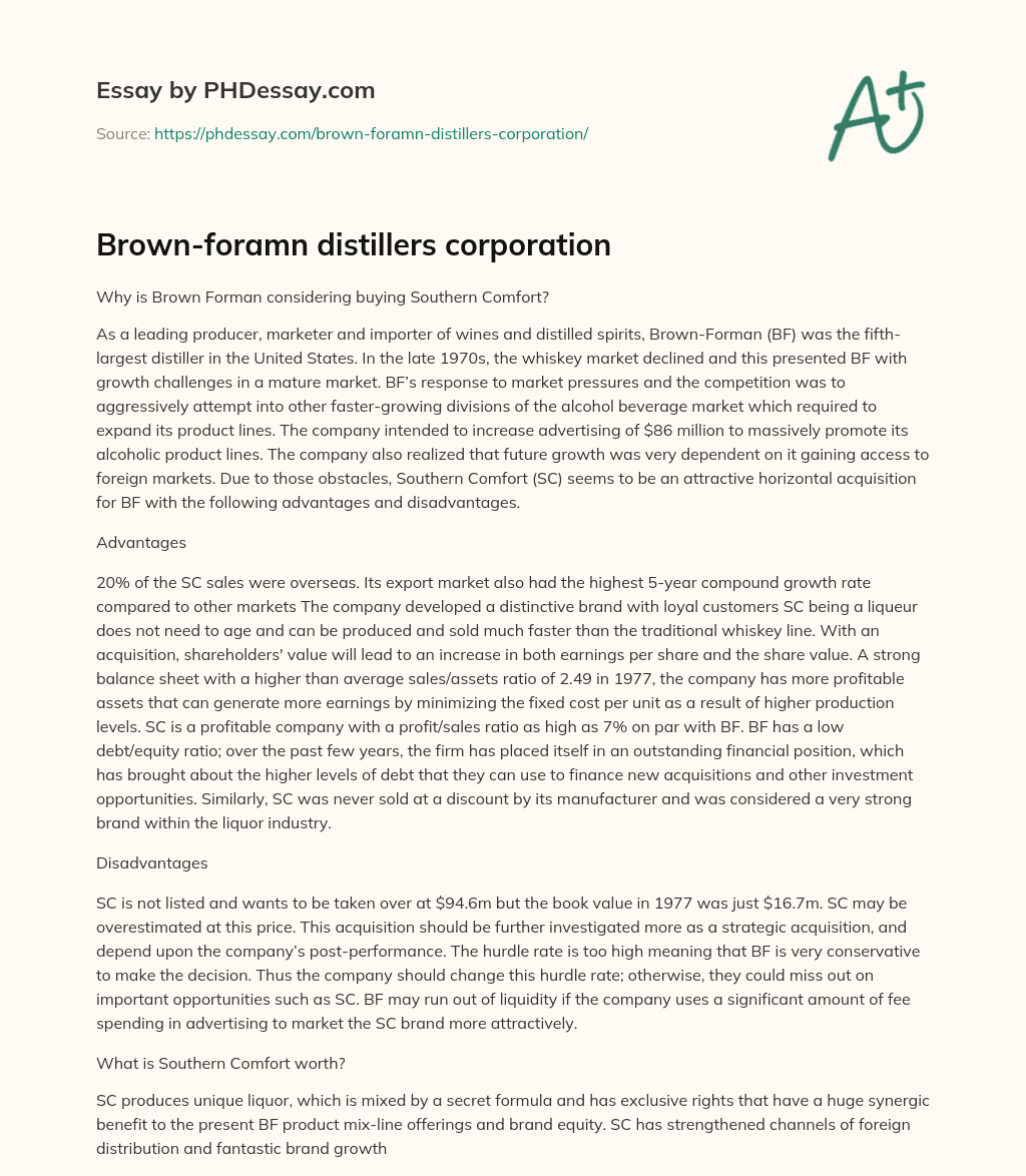 Brown-foramn distillers corporation essay