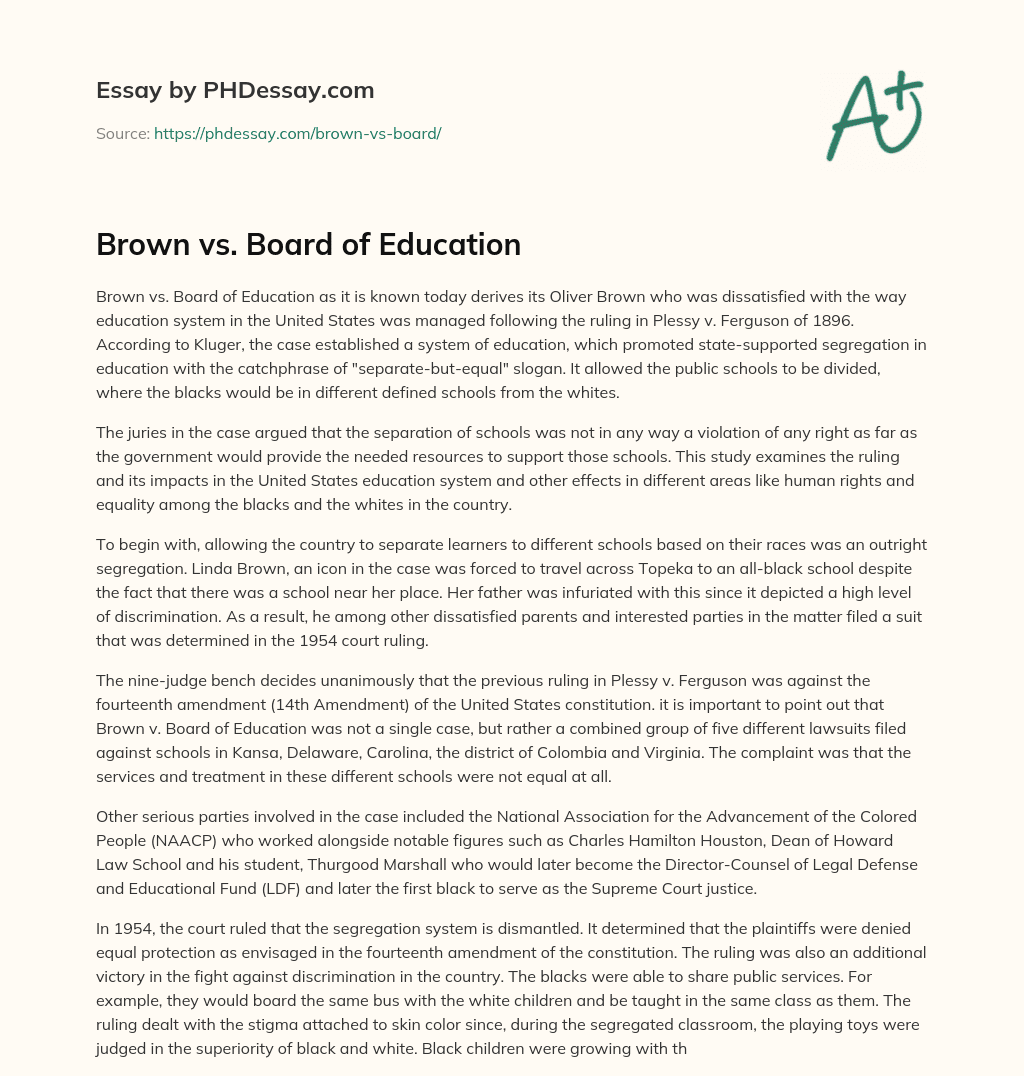 a essay on brown vs the board of education