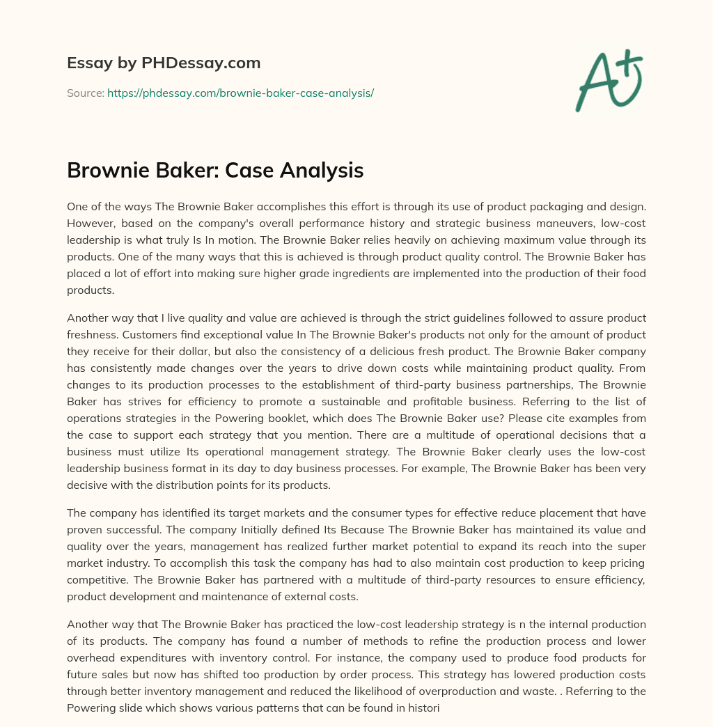 Brownie Baker: Case Analysis essay