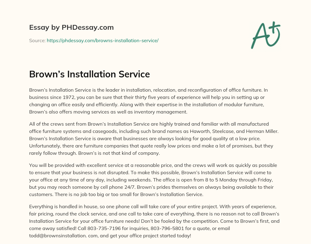Brown’s Installation Service essay