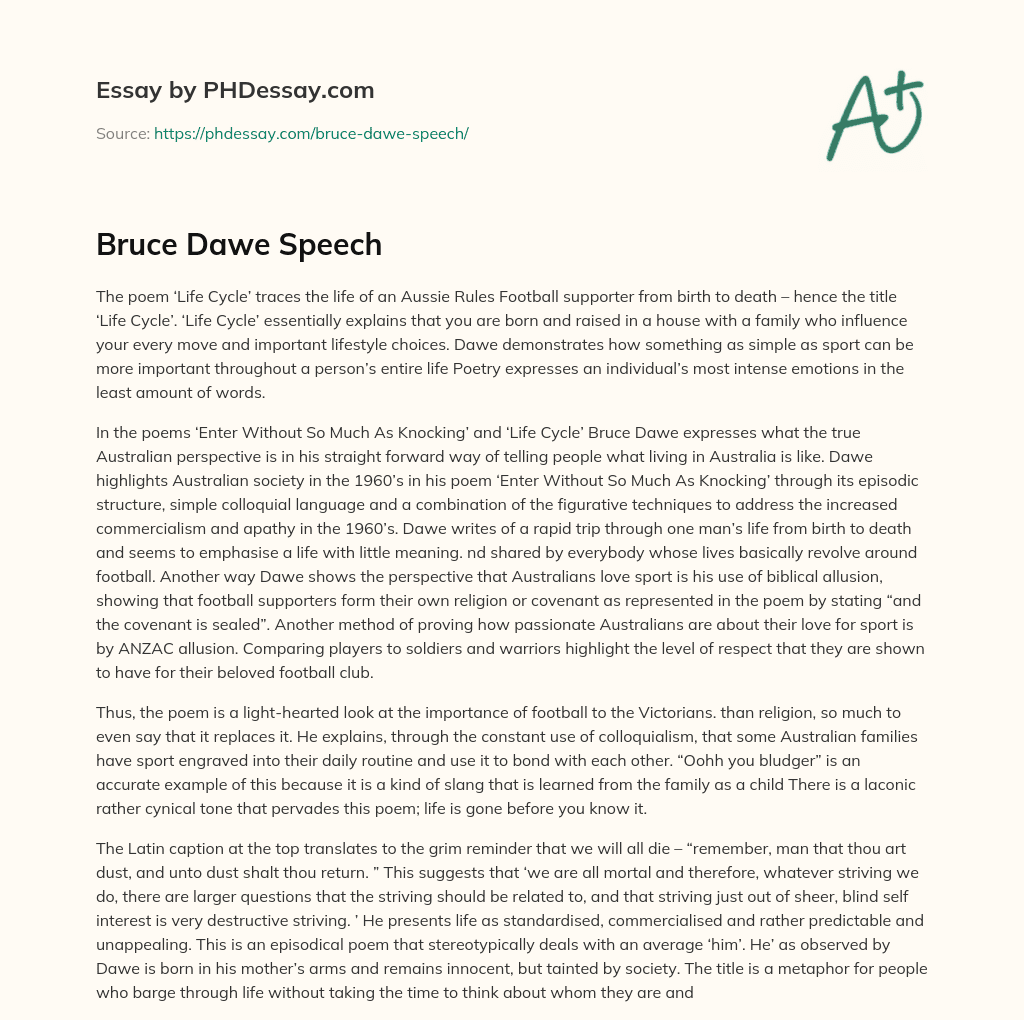 Bruce Dawe Speech essay