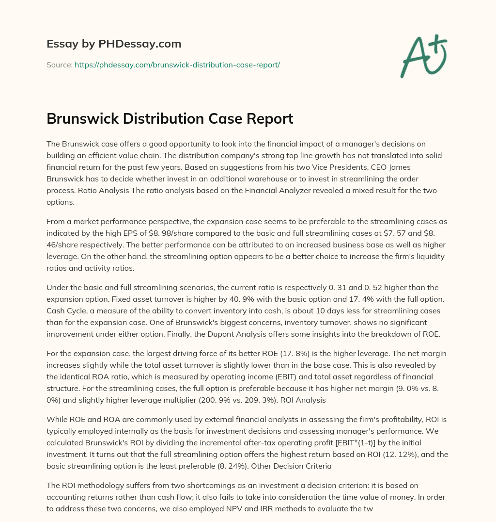 Brunswick Distribution Case Report essay