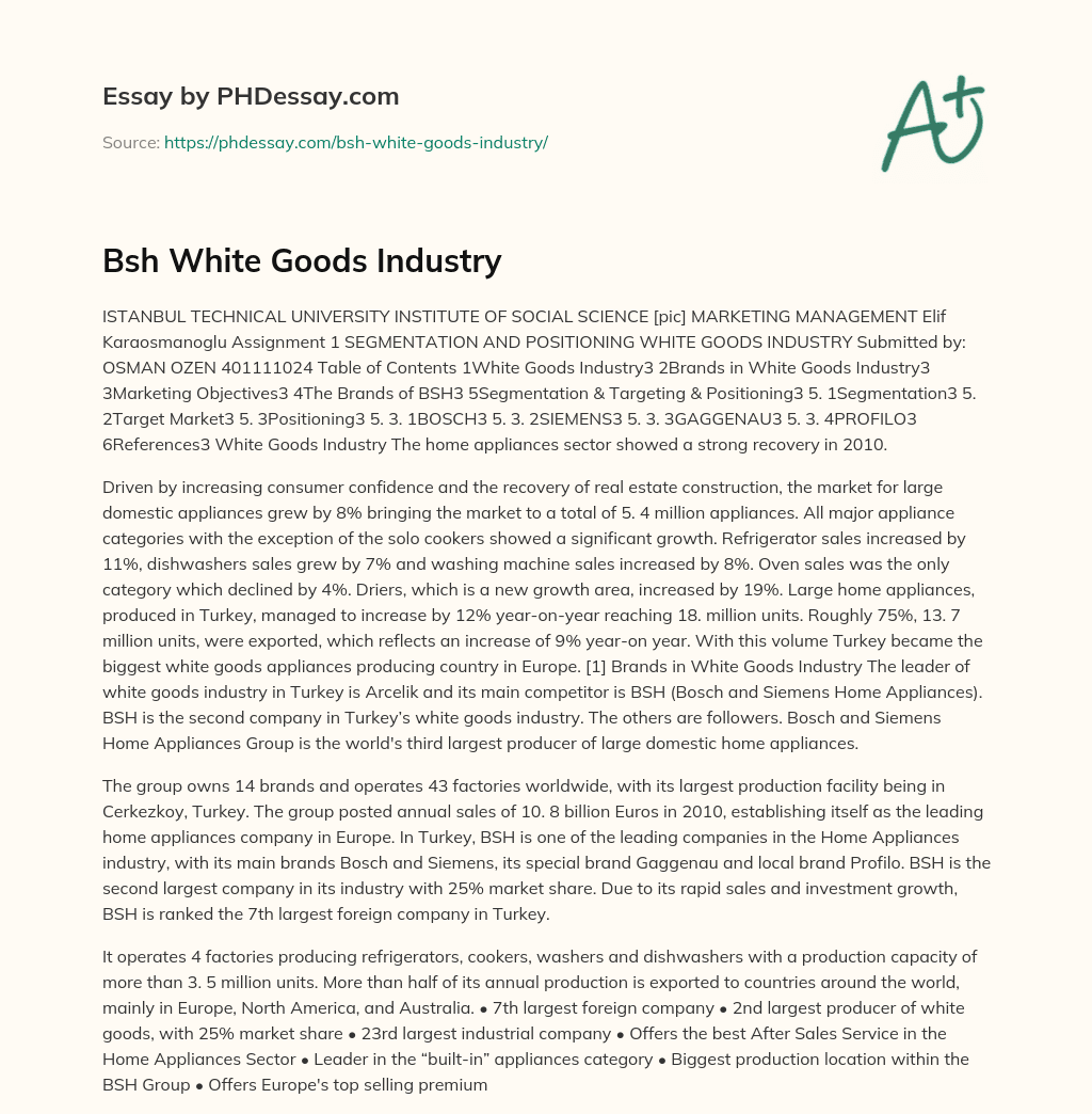 Bsh White Goods Industry essay