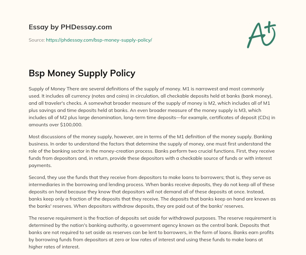Bsp Money Supply Policy essay