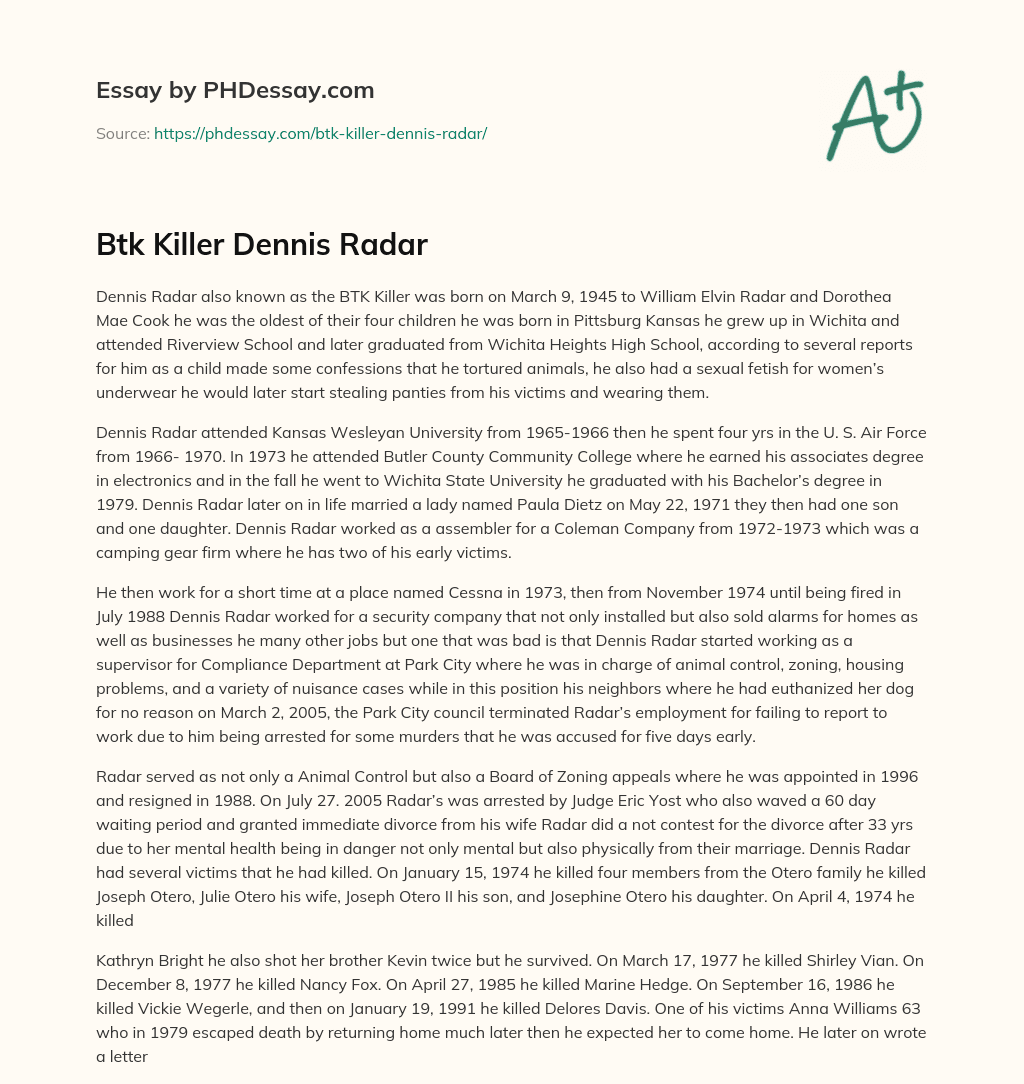 Btk Killer Dennis Radar essay