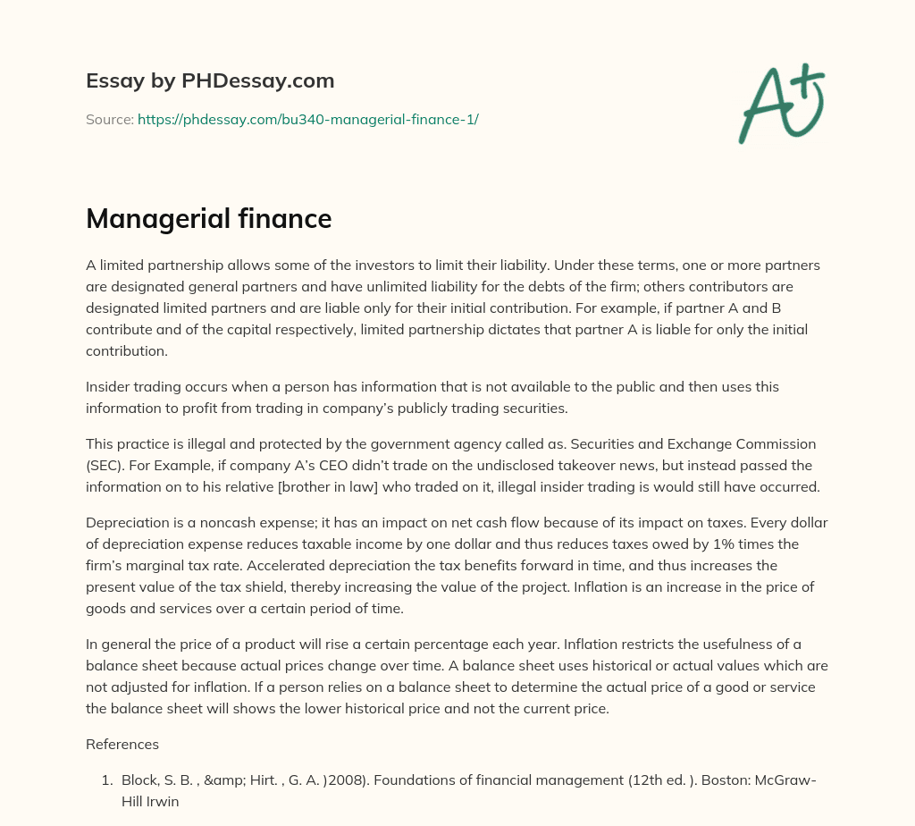 Managerial finance essay