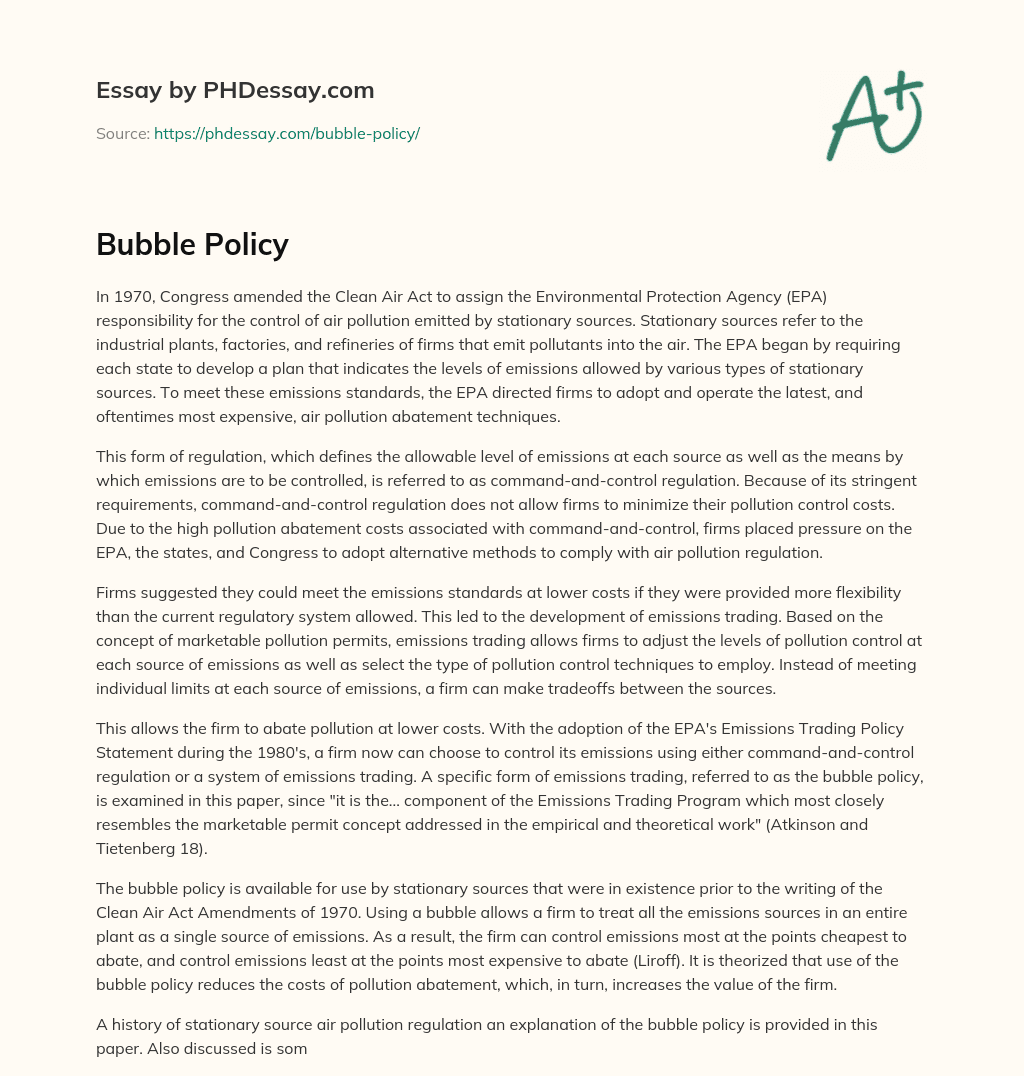 Bubble Policy essay