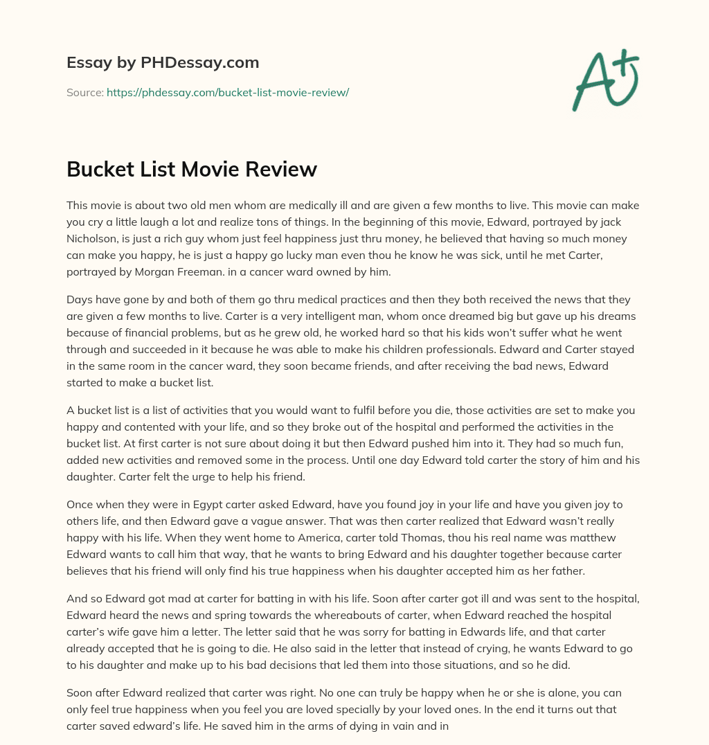 Bucket List Movie Review essay