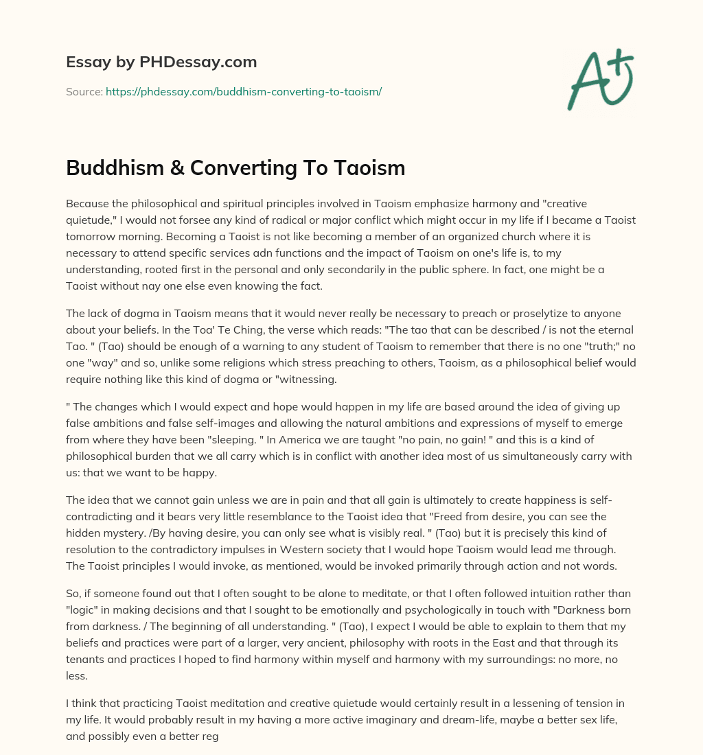 Buddhism & Converting To Taoism essay