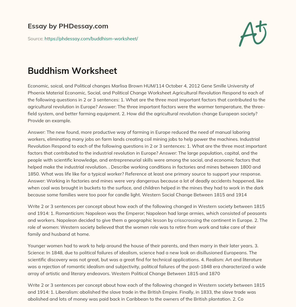 Buddhism Worksheet essay