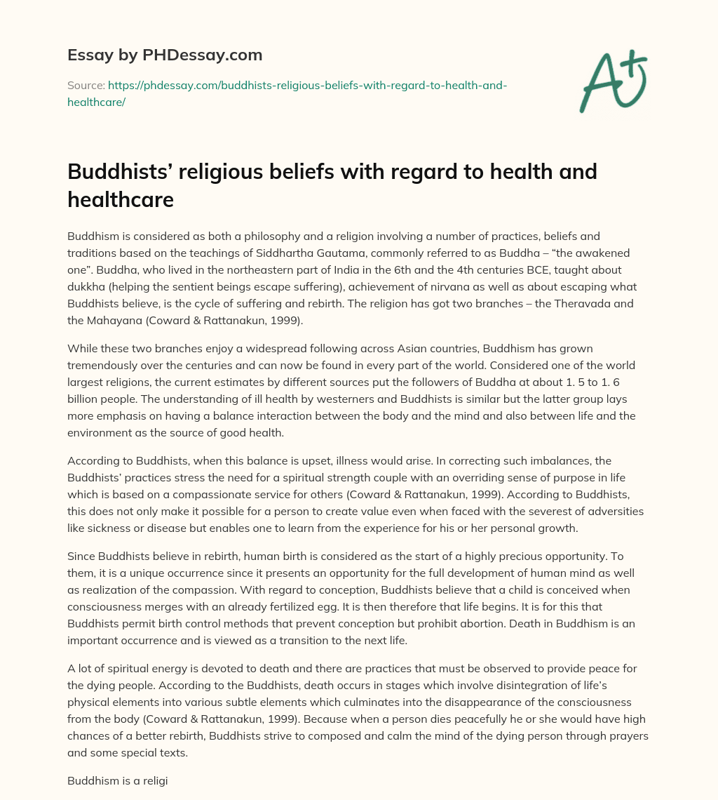 Buddhists’ religious beliefs with regard to health and healthcare essay