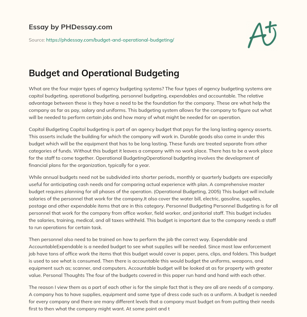 Budget and Operational Budgeting essay