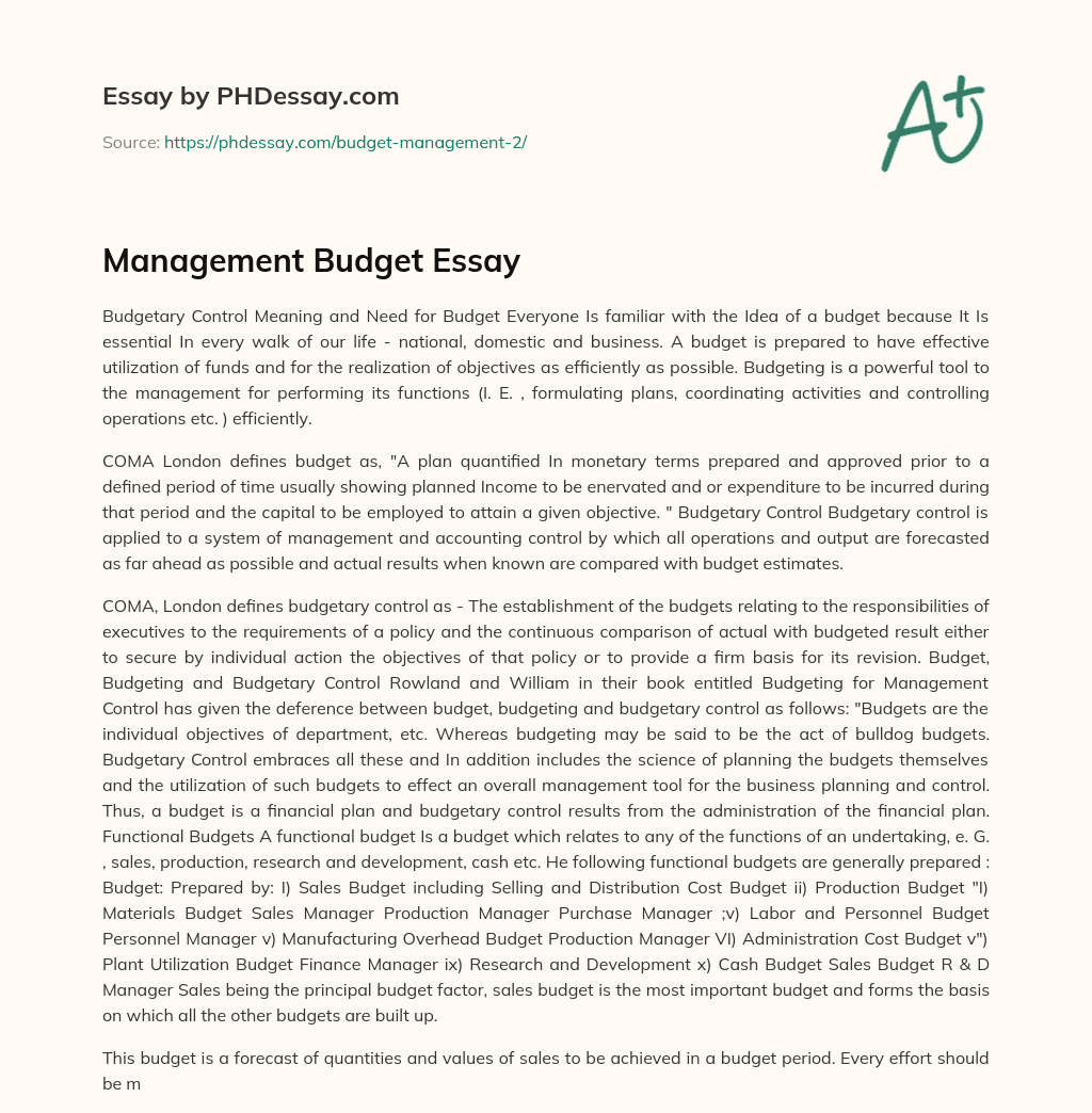 Management Budget Essay essay