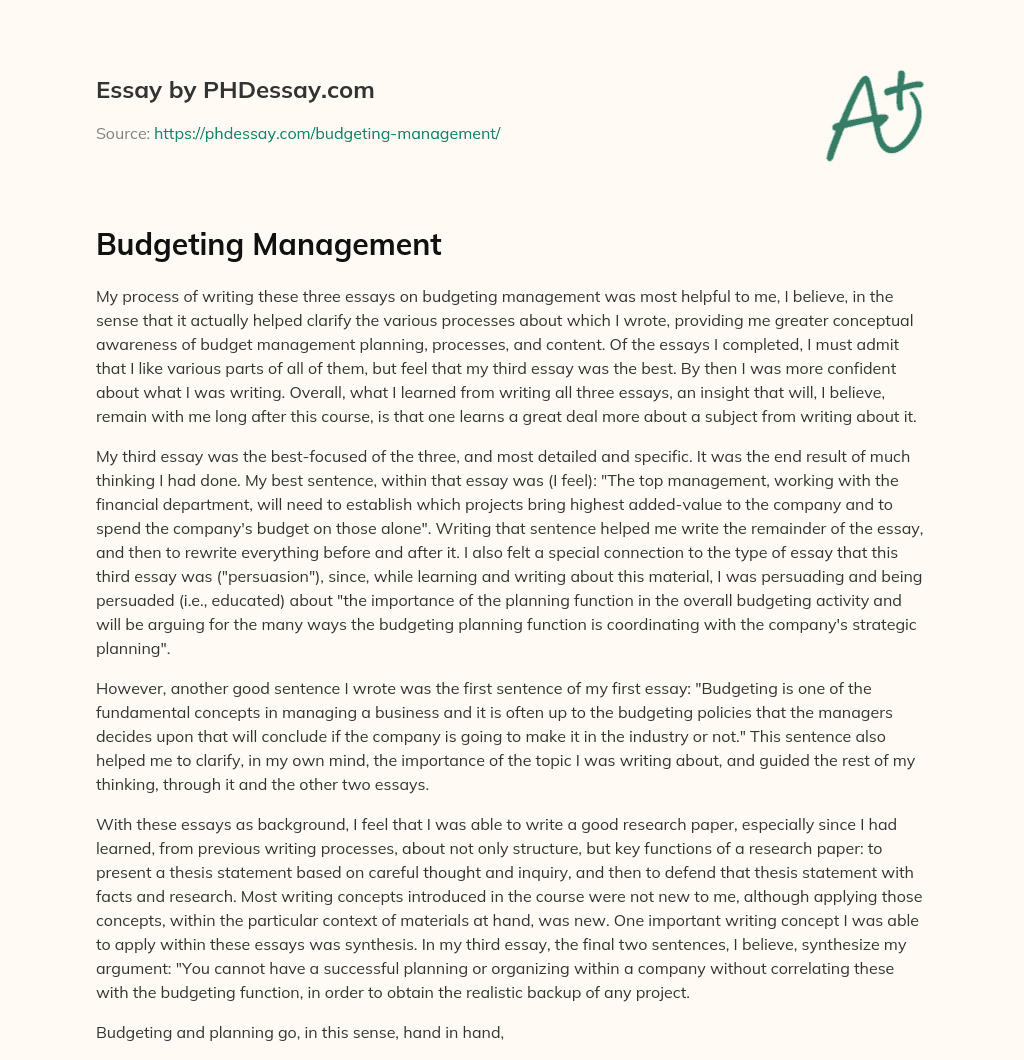Budgeting Management essay