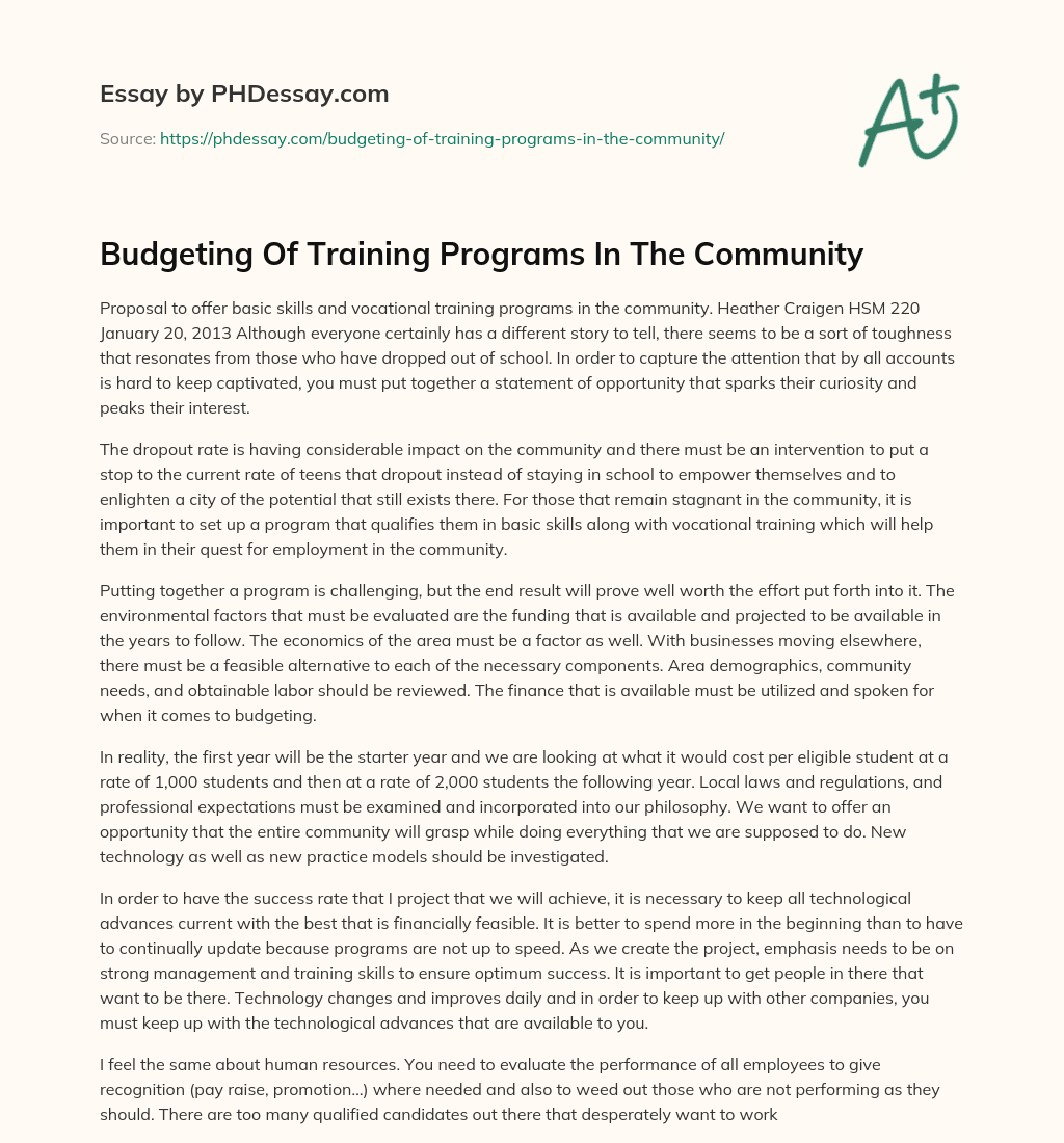 Budgeting Of Training Programs In The Community essay