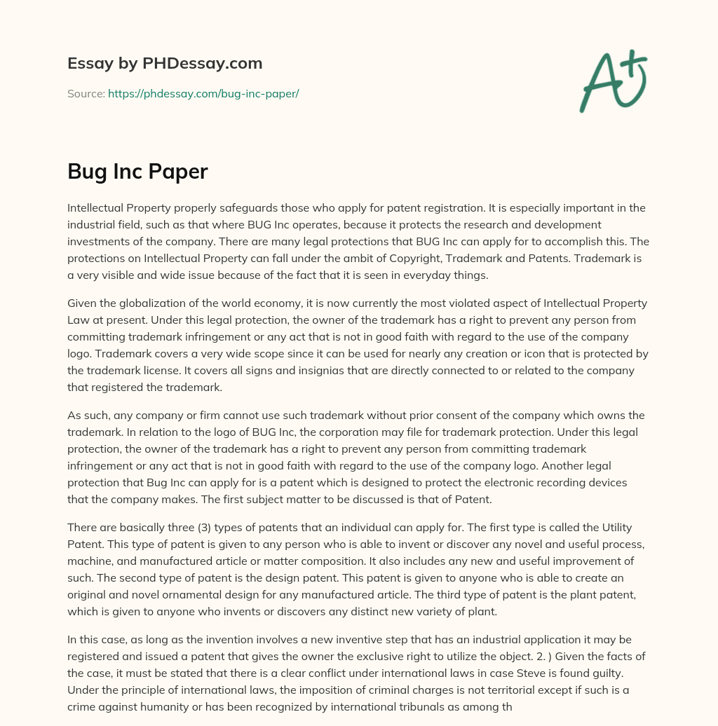 Bug Inc Paper essay