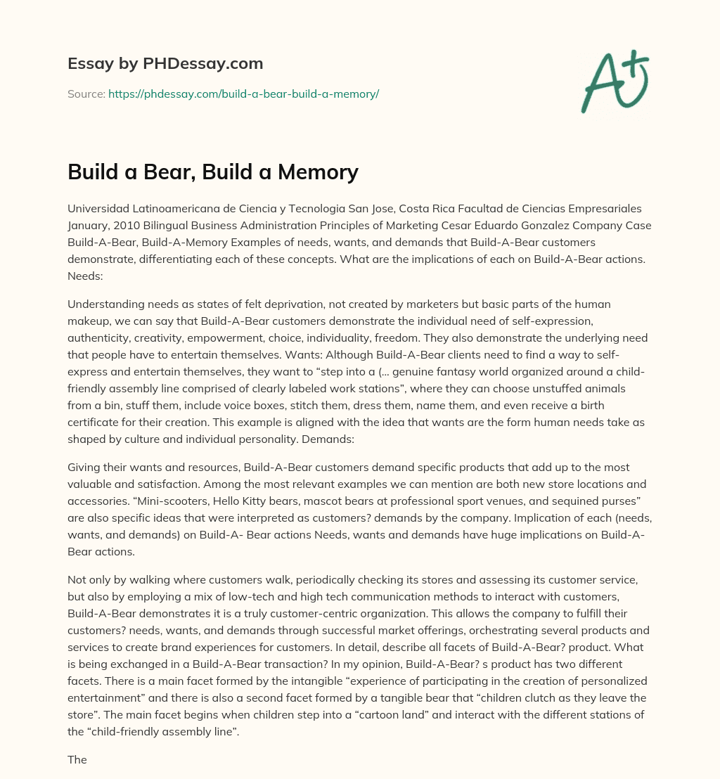 Build a Bear, Build a Memory essay