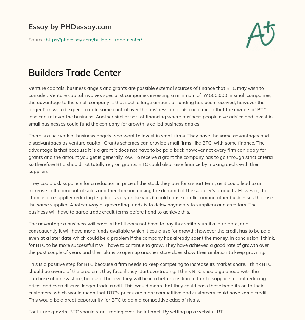 Builders Trade Center essay