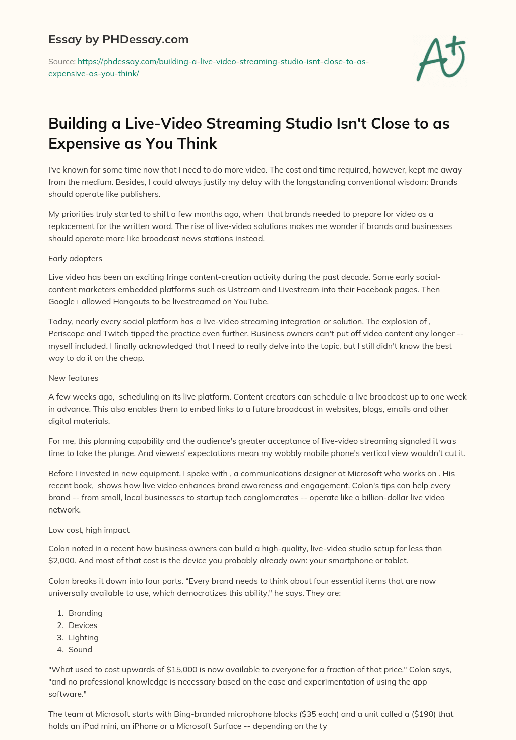 Building a Live-Video Streaming Studio Isn’t Close to as Expensive as You Think essay