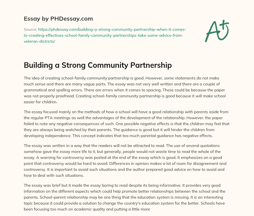 Building a Strong Community Partnership essay