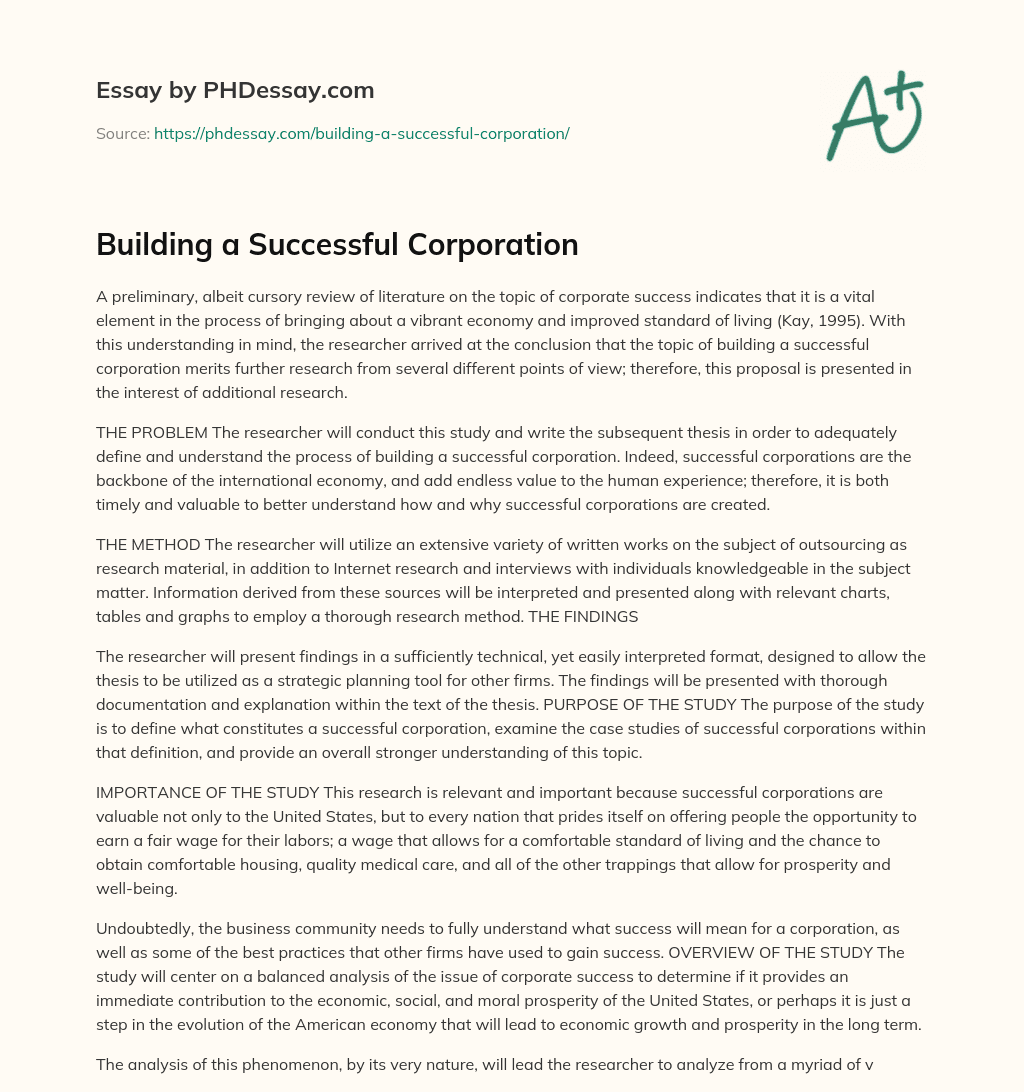Building a Successful Corporation essay