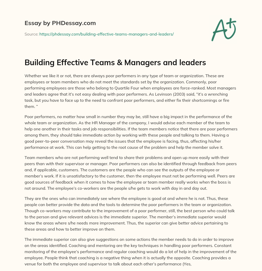 Building Effective Teams & Managers and leaders essay