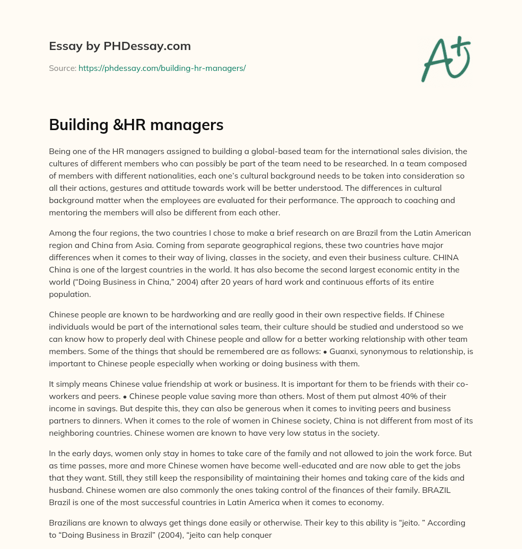 Building &HR managers essay