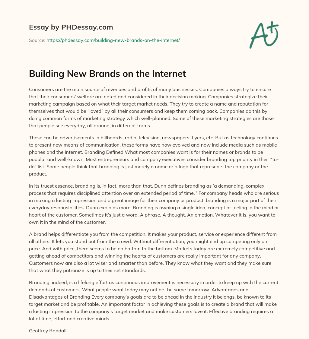 Building New Brands on the Internet essay
