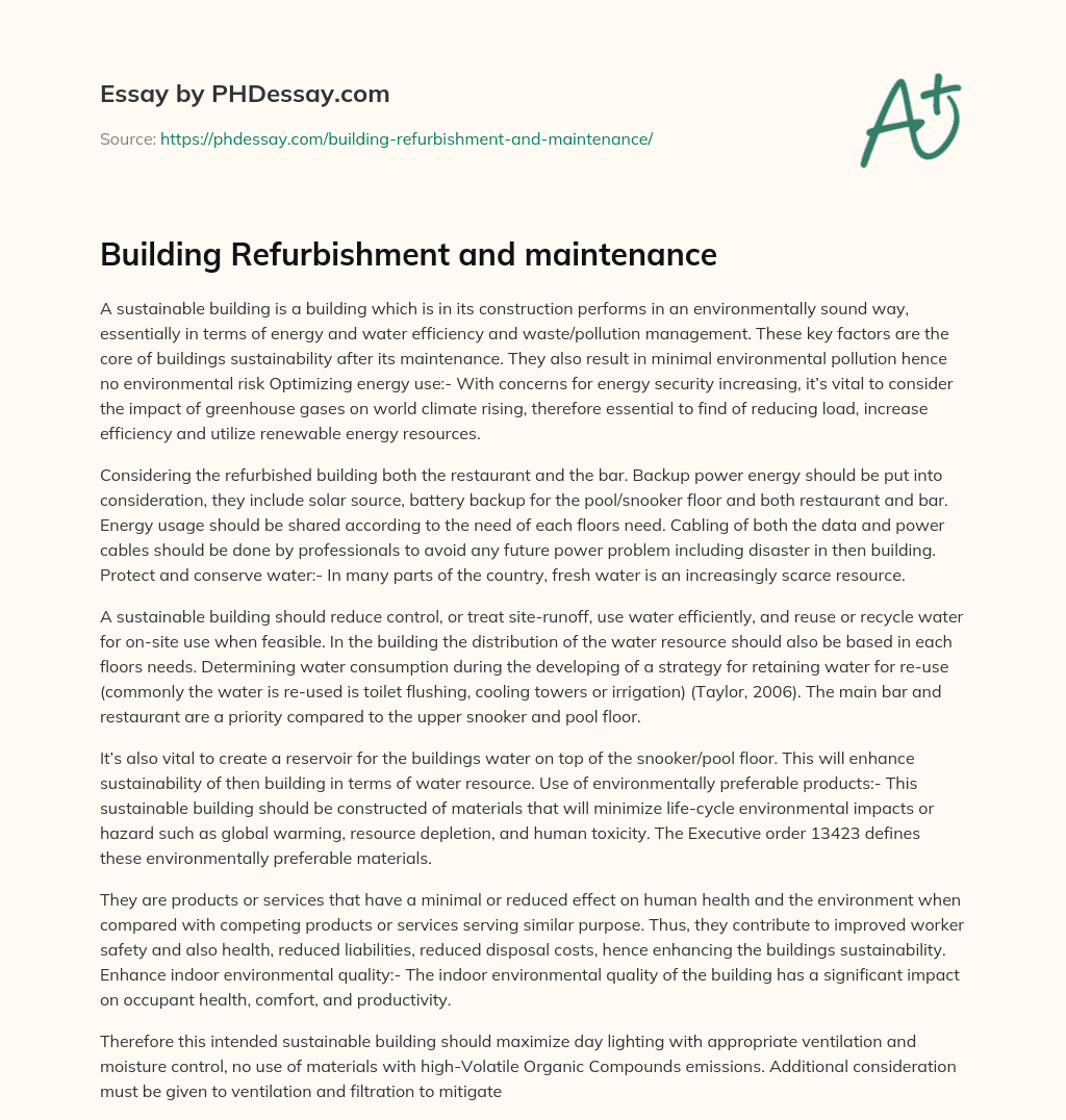 Building Refurbishment and maintenance essay