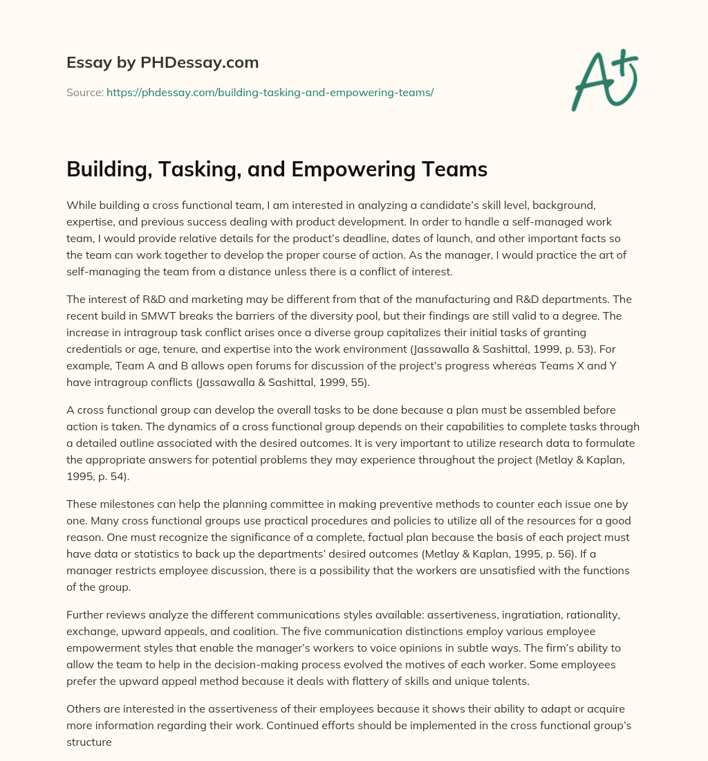 Building, Tasking, and Empowering Teams essay