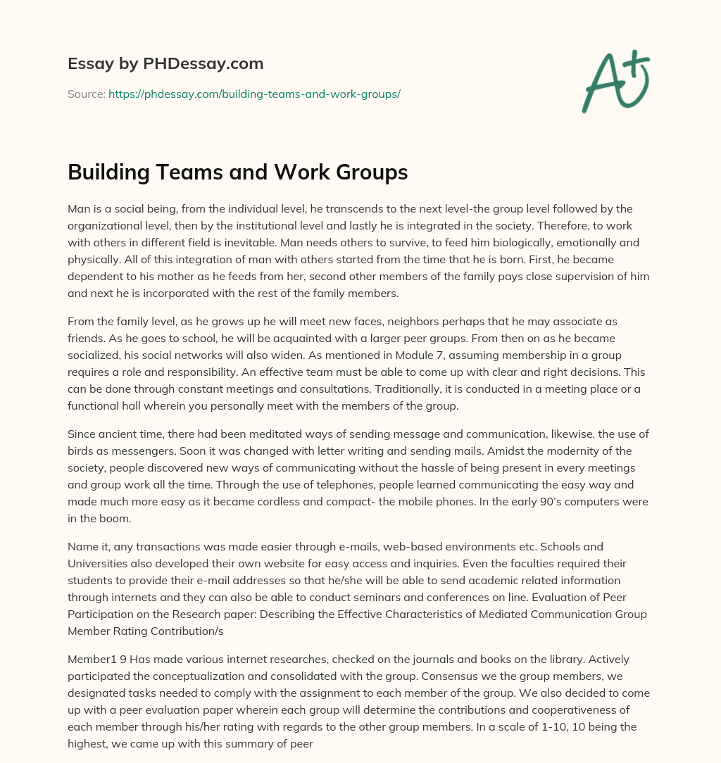 Building Teams and Work Groups essay