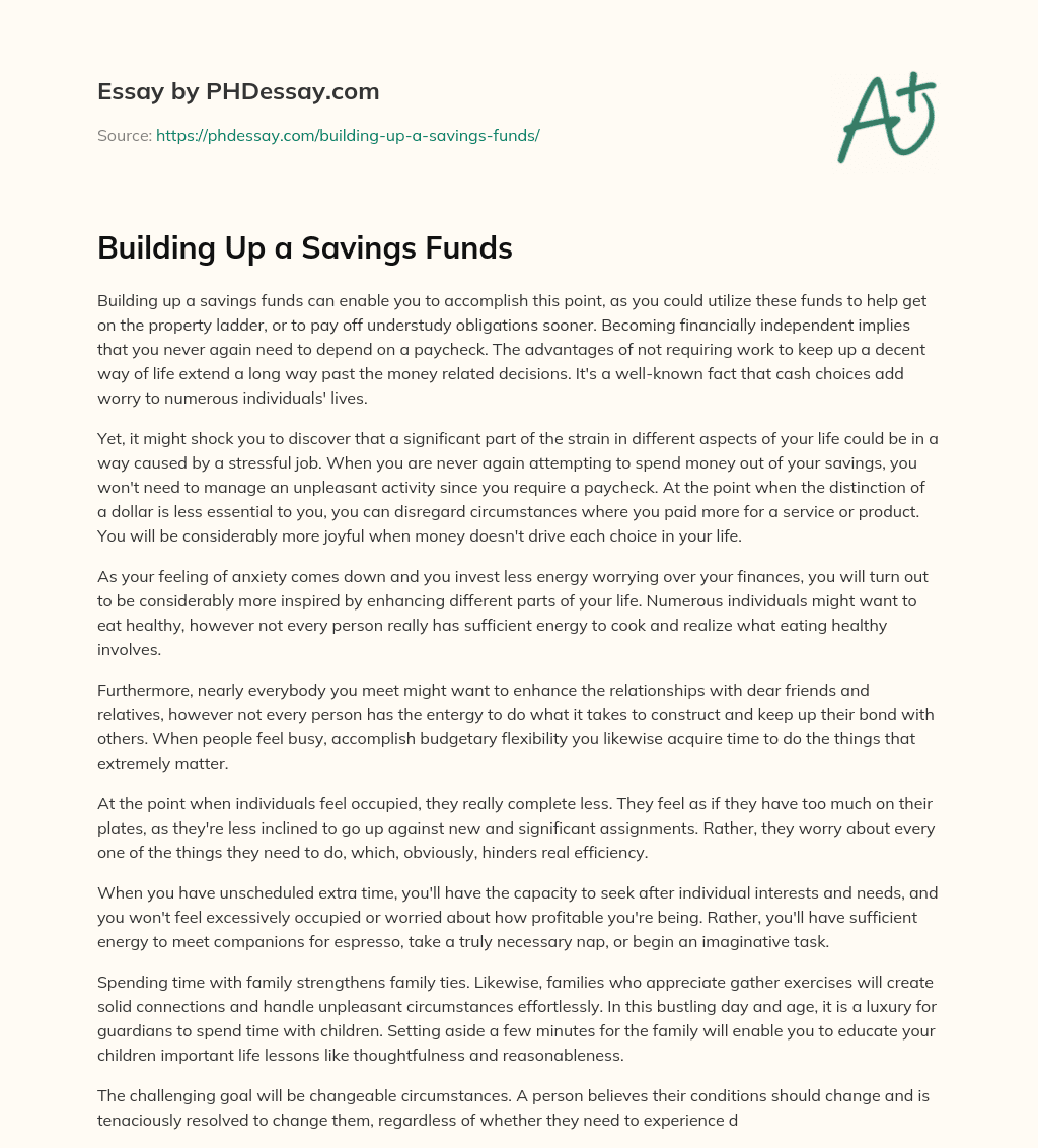 Building Up a Savings Funds essay