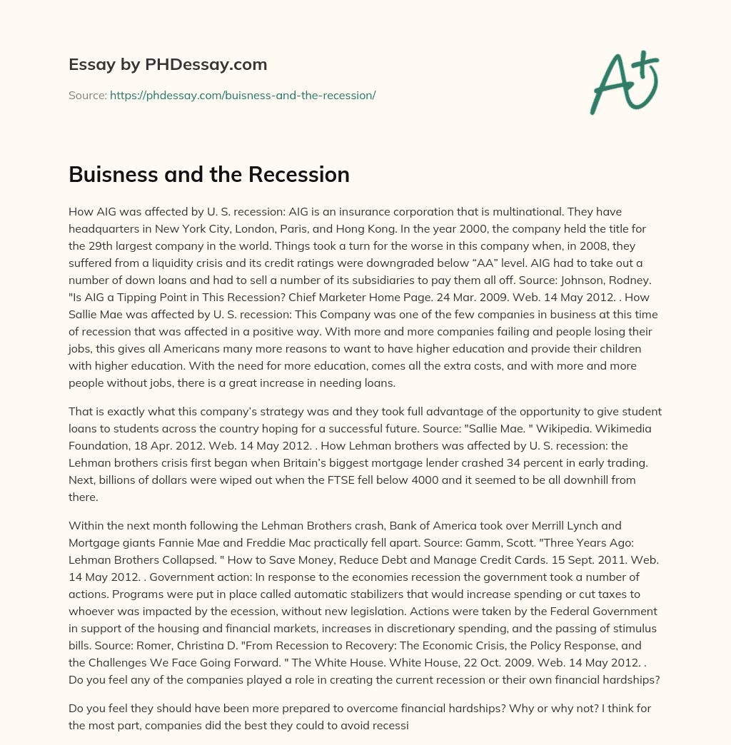 Buisness and the Recession essay