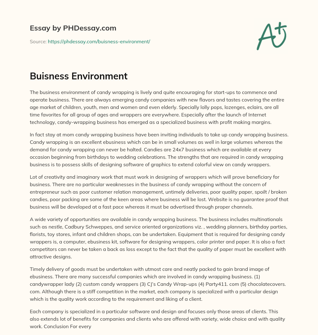 Buisness Environment essay