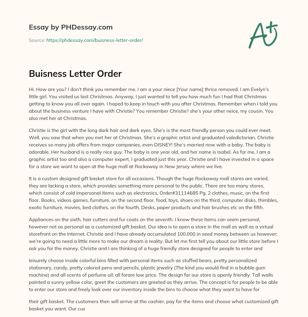 Buisness Letter Order essay